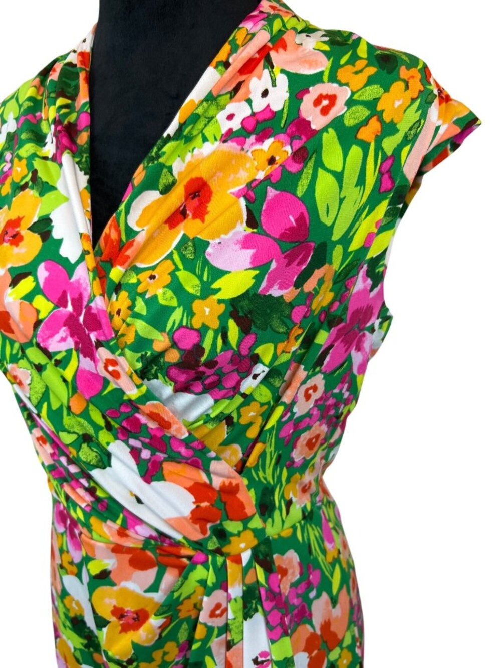 Vince Camuto Faux Wrap Sheath Dress Size 8 Floral Green Pink Spring Summer Boho - Picture 4 of 14